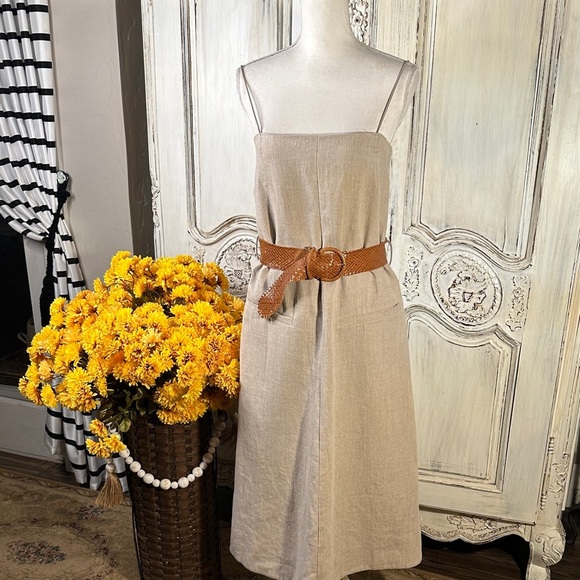 COS 100% High Quality Linen Elegant Neutral Strapless Option Dress - Picture 2 of 16